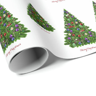 Gedecormeerd kerstboompapier met cadeautjes cadeaupapier