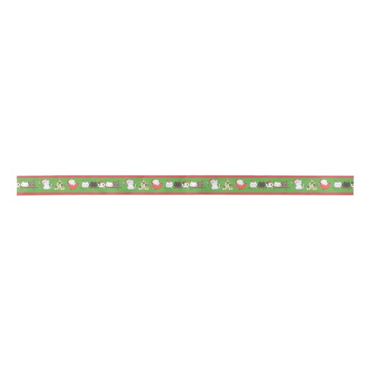 Gedecormeerd kerstkatten Satin Ribbon Satijnen Lint (Voorkant)