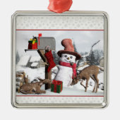 Gedecormeerd mailboxknooppunt Snowman Deer Silver- Metalen Ornament (Voorkant)