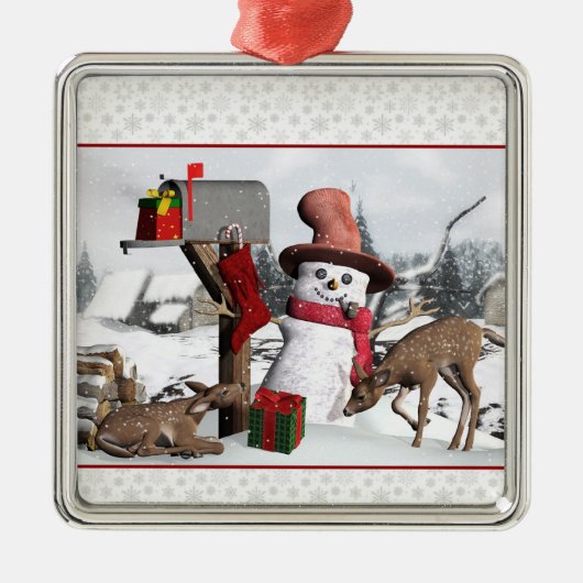 Gedecormeerd mailboxknooppunt Snowman Deer Silver- Metalen Ornament (Voorkant)
