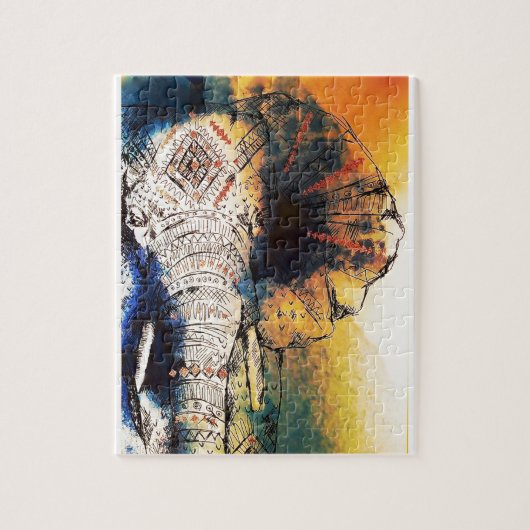 Gedecormeerd olifant schilderen legpuzzel (Verticaal)