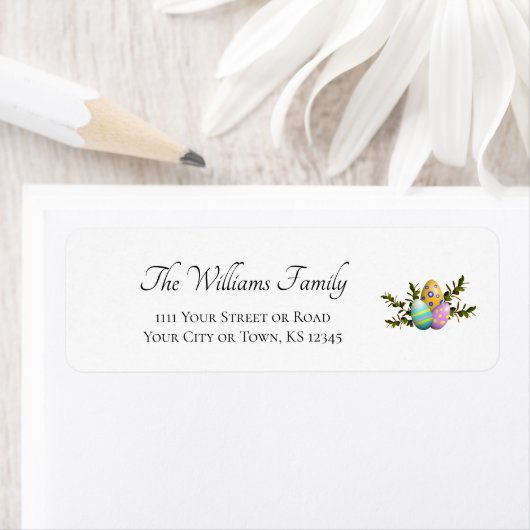 Gedecormeerd paaseieren kleurig terugkeeradres etiket (Insitu)