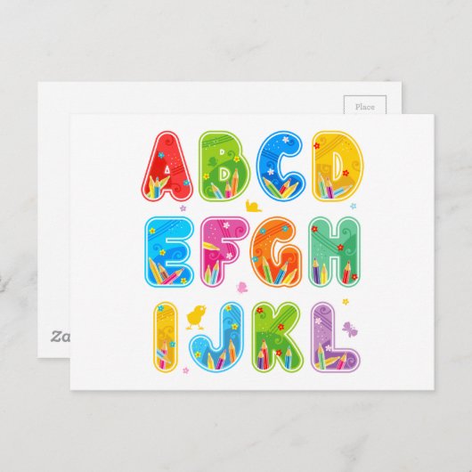 Gedecormeerde ABC-set, letters A-L Briefkaart (Voorkant / Achterkant)