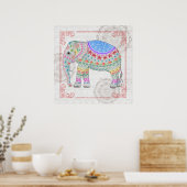 Gedecormeerde Boho Style Elephant Art Poster (Keuken)
