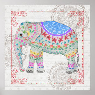 Gedecormeerde Boho Style Elephant Art Poster