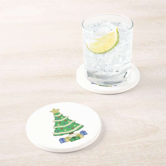 Gedecormeerde kerstboom, 8-bits videogame Style, c Zandsteen Onderzetter (Zijkant)