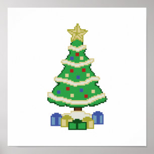 Gedecormeerde kerstboom, 8-bits videogame Style Po Poster
