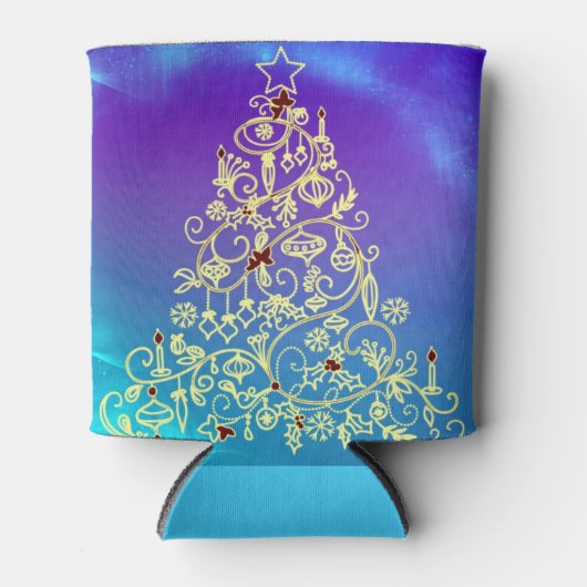 Gedecormeerde kerstboom Blauw en witte versiering Blikjeskoeler (Voorkant)