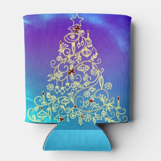 Gedecormeerde kerstboom Blauw en witte versiering Blikjeskoeler (Achterkant)