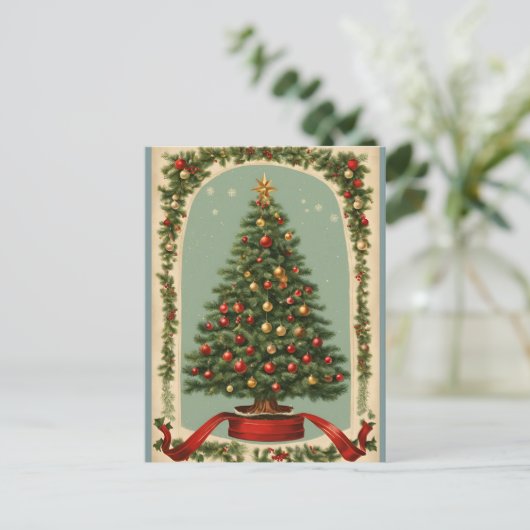 gedecormeerde kerstboom feestdagenkaart (Staand voorkant)