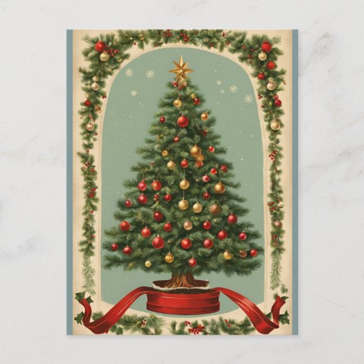  gedecormeerde kerstboom feestdagenkaart (Voorkant)