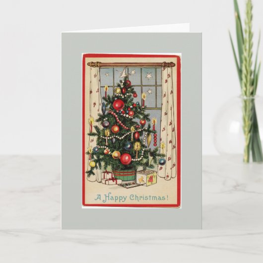 gedecormeerde kerstboom grijs feestdagen kaart (Voorkant)