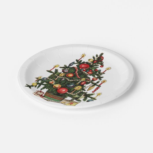  gedecormeerde kerstboom papieren bordje (Gekanteld)