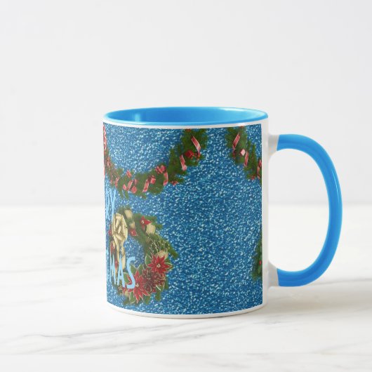Gedecormeerde kerstfeestblauwe typografie mok (Rechts)