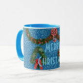 Gedecormeerde kerstfeestblauwe typografie mok (Voorkant links)