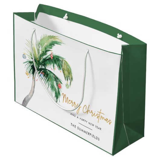 Gedecormeerde kerstkerstboomfamilie Feestdagen Groot Cadeauzakje (Achterkant Gekanteld)