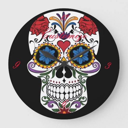 Gedecormeerde menselijke schedel Art Thunder_Cove Grote Klok (Voorkant)