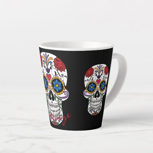 Gedecormeerde menselijke schedel Art Thunder_Cove Latte Mok (Rechterhoek)