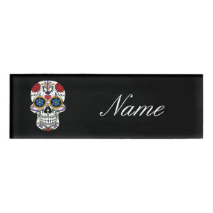 Gedecormeerde menselijke schedel Art Thunder_Cove Naambadge