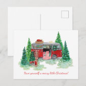  gedecormeerde rode bus kerstsceen aankondigingskaart (Voorkant / Achterkant)