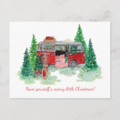 gedecormeerde rode bus kerstsceen aankondigingskaart (Voorkant)