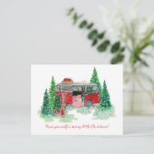  gedecormeerde rode bus kerstsceen aankondigingskaart (Staand voorkant)
