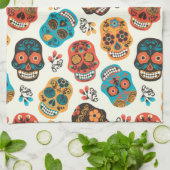 Gedecormeerde schedelachtergrond theedoek (Gevouwen)