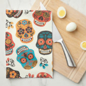 Gedecormeerde schedelachtergrond theedoek (Quarter Fold)