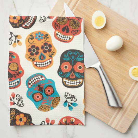 Gedecormeerde schedelachtergrond theedoek (Quarter Fold)