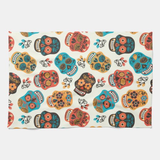 Gedecormeerde schedelachtergrond theedoek (Horizontaal)