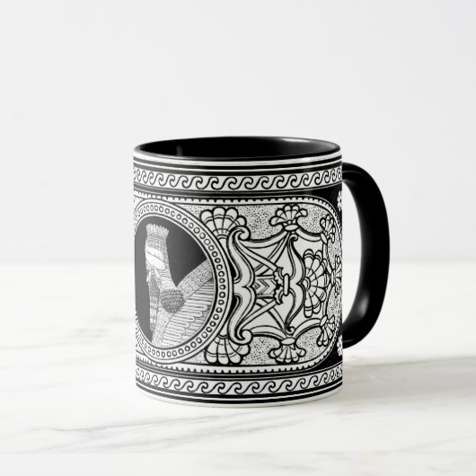 Gedecorreerde Lamassu Coffee-Mok Mok (Voorkant rechts)