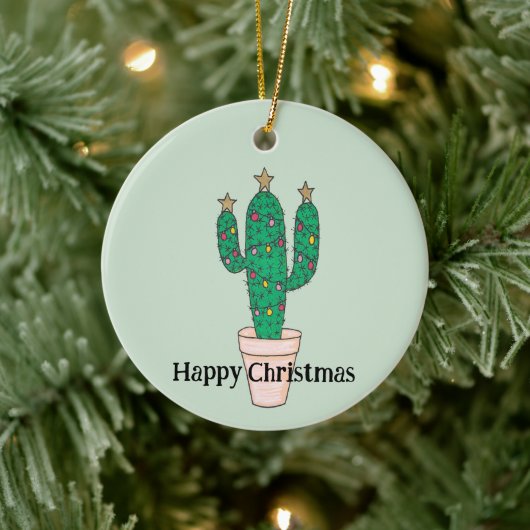 Gedecorreerde Xmas boomcactus, gepersonaliseerd Keramisch Ornament (Boom)