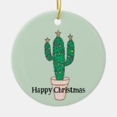 Gedecorreerde Xmas boomcactus, gepersonaliseerd Keramisch Ornament (Voorkant)