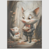 Gedecoupeerd Whimsical Varkensduo in Bos Tissuepapier (Voorkant)
