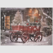 Gedecoupeerde Vintage Rode Kar Winter Scene Tissuepapier (Voorkant)