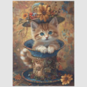 Gedecoupeerde Whimsical Kitten Versierde Theekop Tissuepapier (Voorkant)