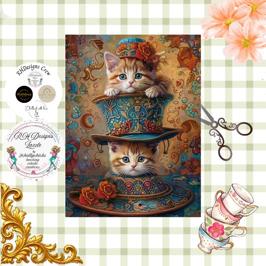 Gedecoupeerde Whimsical Kittens Herfst Festival Tissuepapier