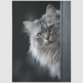 Gedecoupeerde Whimsical Perzische Grijze Witte Kat Tissuepapier (Voorkant)