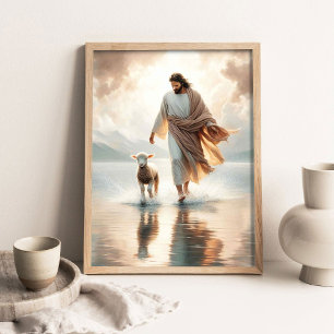 Gedeeld Mirakel, Jezus en Lam, Christelijke Schild Poster
