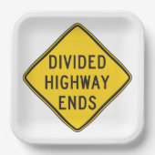 Gedeeld teken snelweg eindigt papieren bordje (Voorkant)
