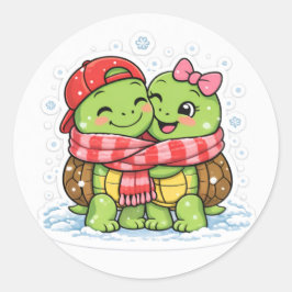 Gedeelde winterjasje ronde sticker