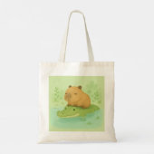 (gedeeltelijk) Chill Brown Capybara op Green Croco Tote Bag (Achterkant)