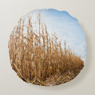 Gedeeltelijk geoogste Corn-veld Rond Kussen
