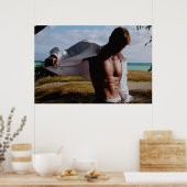 Gedeeltelijk Open Shirt op Beach Backdrop Poster (Keuken)
