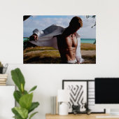 Gedeeltelijk Open Shirt op Beach Backdrop Poster (Thuiskantoor)