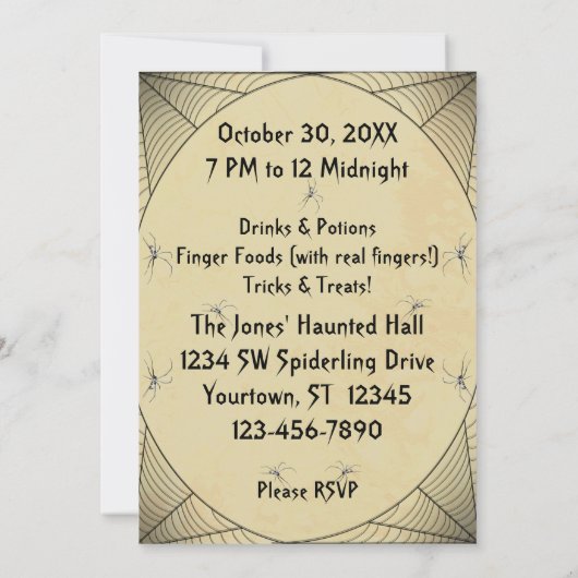 Gedekt in Spiders Halloween Party Invitation Kaart (Achterkant)