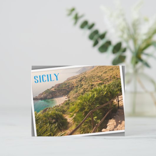 Gedekt strand in Lo Zingaro, Sicilië Briefkaart (Staand voorkant)
