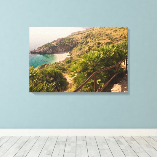 Gedekt strand in Lo Zingaro, Sicilië Canvas Afdruk (Insitu (Houten vloer))