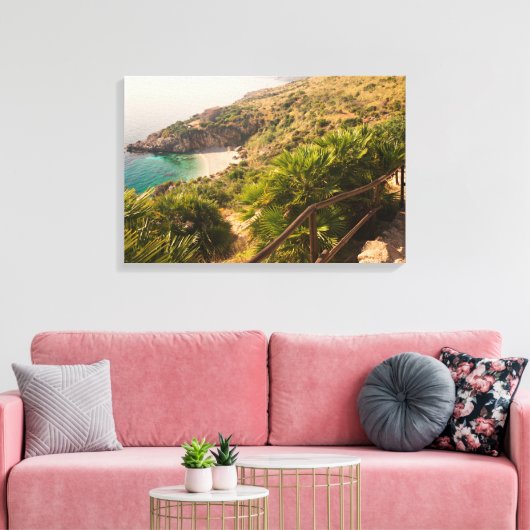 Gedekt strand in Lo Zingaro, Sicilië Canvas Afdruk (Insitu (Woonkamer))