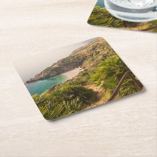 Gedekt strand in Lo Zingaro, Sicilië Kartonnen Onderzetters (Schuin)
